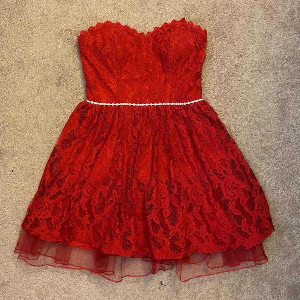 short, strapless homecoming dress